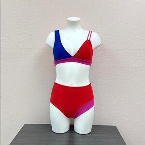 Colorblock Bikini Set - Red and Blue